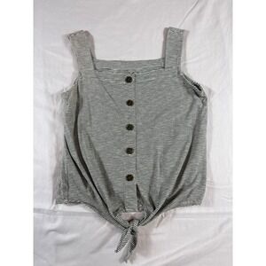 LOFT Womens Olive Green Striped Button Front Tie Hem Tank Top Size M 501939